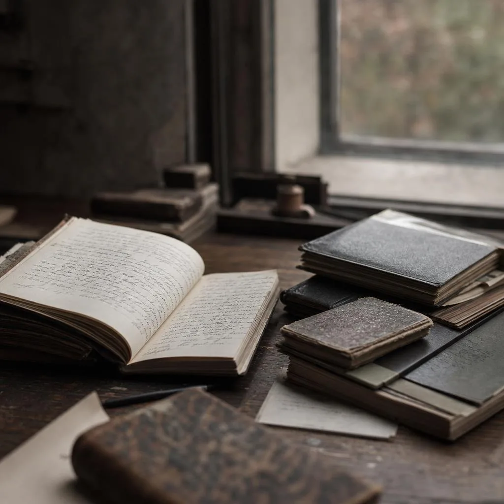 Rows of aged manuscripts and ledgers on a reading-room shelf